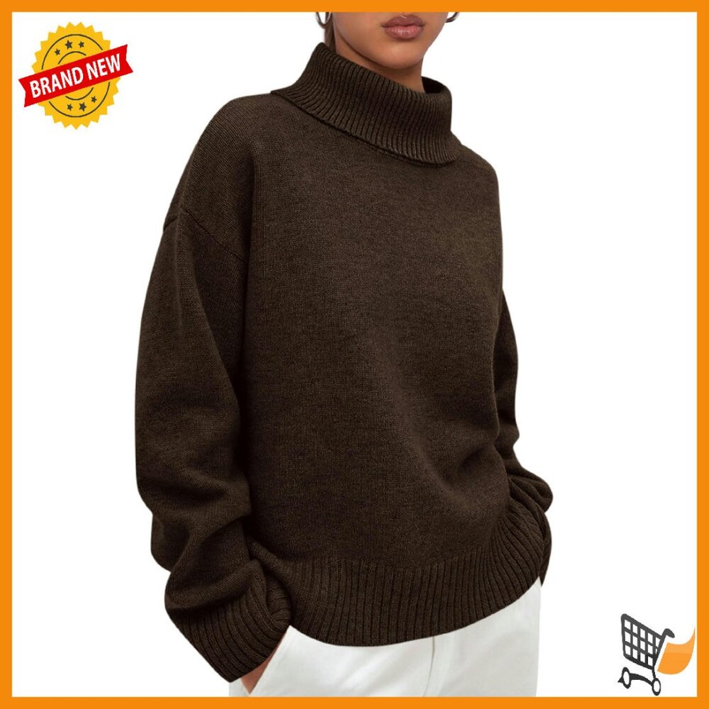 Chunky Knit Mock Turtleneck Sweater Loose Fit Pullover Women's Size M